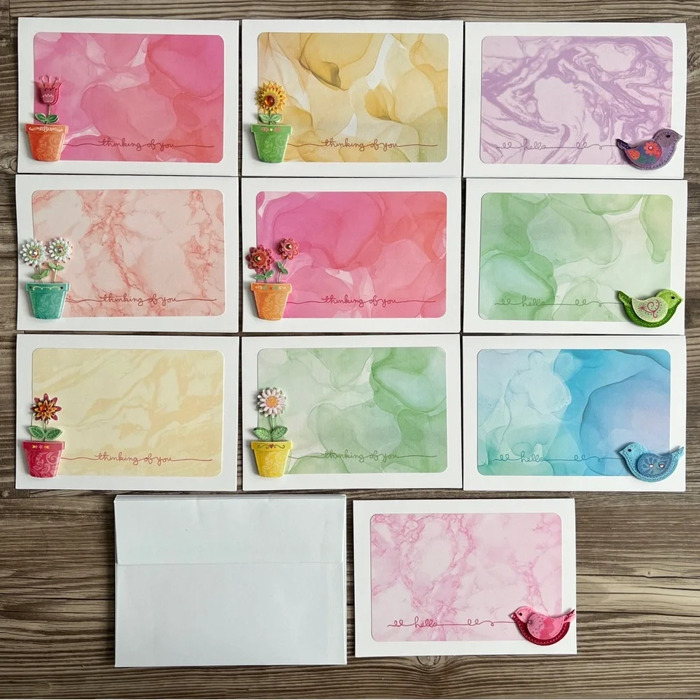 Handmade Greeting Cards Thinking of You & Hello Set of 10 5” x 7” With Envelopes